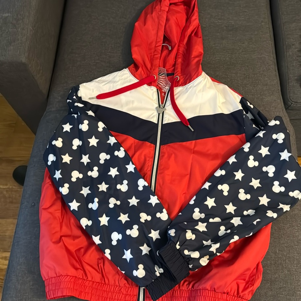 Mickey red jacket with Mickey heads and stars sleeves